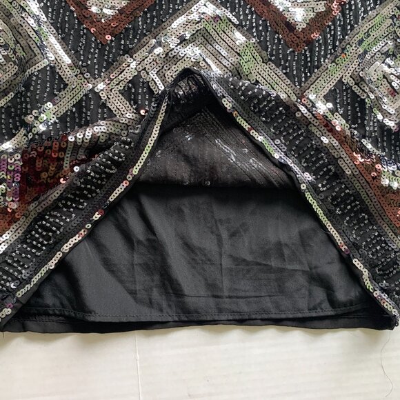 H&M Youth Holisay Party Christmas Beaded sequin mini skirt 8 Black Brown Silver - Picture 5 of 7